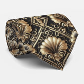 Art Deco Black and Gold Seashell Pattern Neck Tie ネクタイ (ロール)