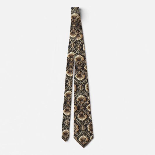 Art Deco Black and Gold Seashell Pattern Neck Tie ネクタイ (裏面)