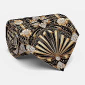 Art Deco Black and Gold Seashell Pattern Neck Tie ネクタイ (ロール)