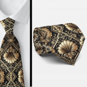Art Deco Black and Gold Seashell Pattern Neck Tie ネクタイ
