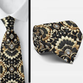 Art Deco Black and Gold Seashell Pattern Neck Tie ネクタイ
