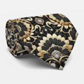 Art Deco Black and Gold Seashell Pattern Neck Tie ネクタイ (ロール)