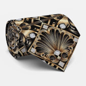 Art Deco Black and Gold Seashell Pattern Neck Tie ネクタイ (ロール)