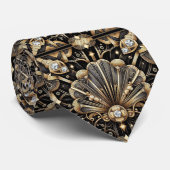 Art Deco Black and Gold Seashell Pattern Neck Tie ネクタイ (ロール)