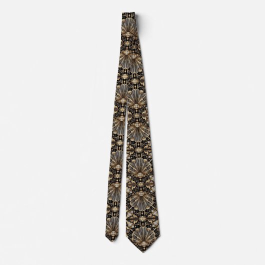 Art Deco Black and Gold Seashell Pattern Neck Tie ネクタイ (裏面)