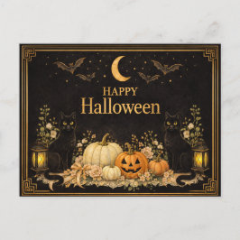 Art Deco Black Cats Luxury Halloween シーズンポストカード