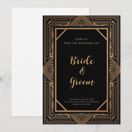 Art Deco Black Copper Tribal Geometric Gatsby 招待状 (正面/裏面)