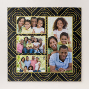 Art Deco Black Gold Add Your Family Photo Collage ジグソーパズル