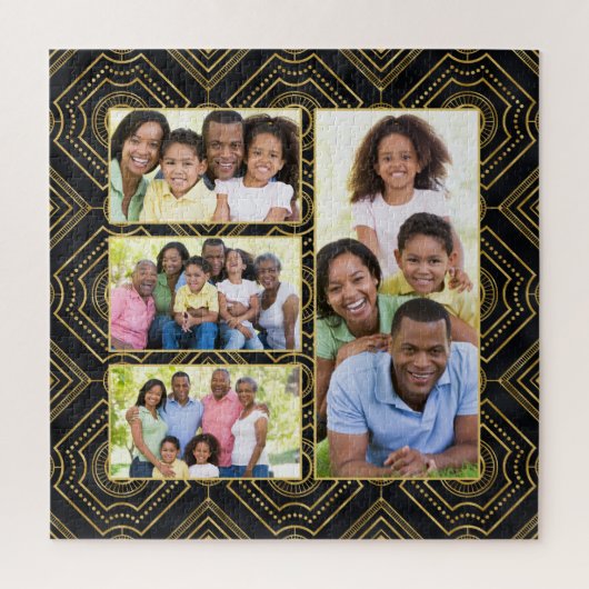 Art Deco Black Gold Add Your Family Photo Collage ジグソーパズル (縦)