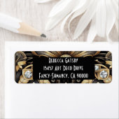 Art Deco Black & Gold Diamond Return Address ラベル (インサイチュ)