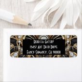 Art Deco Black & Gold Diamond Return Address ラベル (インサイチュ)