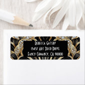 Art Deco Black & Gold Diamond Return Address ラベル (インサイチュ)