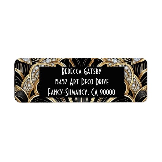 Art Deco Black & Gold Diamond Return Address ラベル (正面)