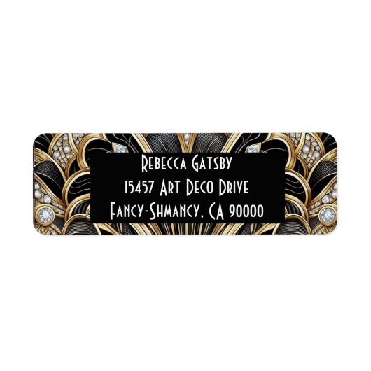Art Deco Black & Gold Diamond Return Address ラベル (正面)
