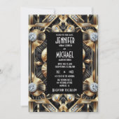 Art Deco Black & Gold Diamond Wedding Invitations 招待状 (正面)