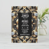 Art Deco Black & Gold Diamond Wedding Invitations 招待状 (スタンド正面)