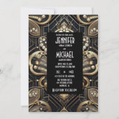 Art Deco Black & Gold Diamond Wedding Invitations 招待状 (正面)