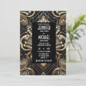 Art Deco Black & Gold Diamond Wedding Invitations 招待状 (スタンド正面)