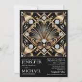 Art Deco Black & Gold Diamond Wedding Invitations 招待状 (正面)