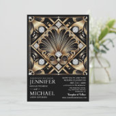 Art Deco Black & Gold Diamond Wedding Invitations 招待状 (スタンド正面)