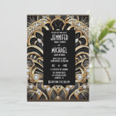 Art Deco Black & Gold Diamond Wedding Invitations 招待状 (スタンド正面)