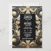Art Deco Black & Gold Diamond Wedding Invitations 招待状 (正面)