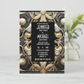 Art Deco Black & Gold Diamond Wedding Invitations 招待状 (スタンド正面)