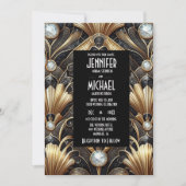 Art Deco Black & Gold Diamond Wedding Invitations 招待状 (正面)