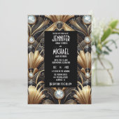 Art Deco Black & Gold Diamond Wedding Invitations 招待状 (スタンド正面)