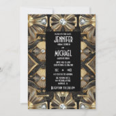 Art Deco Black & Gold Diamond Wedding Invitations 招待状 (正面)