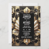Art Deco Black & Gold Diamond Wedding Invitations 招待状 (正面)