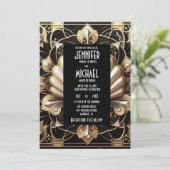 Art Deco Black & Gold Diamond Wedding Invitations 招待状 (スタンド正面)