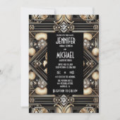 Art Deco Black & Gold Diamond Wedding Invitations 招待状 (正面)
