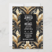 Art Deco Black & Gold Diamond Wedding Invitations 招待状 (正面)