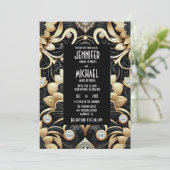Art Deco Black & Gold Diamond Wedding Invitations 招待状 (スタンド正面)