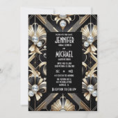 Art Deco Black & Gold Diamond Wedding Invitations 招待状 (正面)