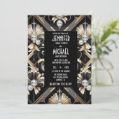 Art Deco Black & Gold Diamond Wedding Invitations 招待状 (スタンド正面)