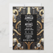 Art Deco Black & Gold Diamond Wedding Invitations 招待状 (正面)