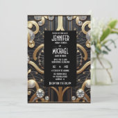 Art Deco Black & Gold Diamond Wedding Invitations 招待状 (スタンド正面)