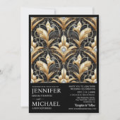 Art Deco Black & Gold Diamond Wedding Invitations 招待状 (正面)