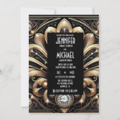Art Deco Black & Gold Diamond Wedding Invitations 招待状 (正面)
