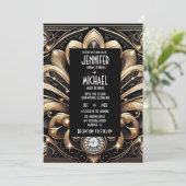 Art Deco Black & Gold Diamond Wedding Invitations 招待状 (スタンド正面)