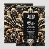 Art Deco Black & Gold Diamond Wedding Invitations 招待状 (正面/裏面)