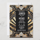 Art Deco Black & Gold Diamond Wedding Invitations 招待状 (正面)