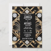 Art Deco Black & Gold Diamond Wedding Invitations 招待状 (正面)