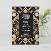 Art Deco Black & Gold Diamond Wedding Invitations 招待状 (スタンド正面)