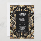 Art Deco Black & Gold Diamond Wedding Invitations 招待状 (正面)