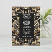Art Deco Black & Gold Diamond Wedding Invitations 招待状 (スタンド正面)