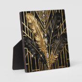 Art Deco Black Gold Feathers フォトプラーク (正面)
