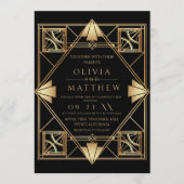 Art Deco Black Gold Frame Wedding 招待状 (正面)